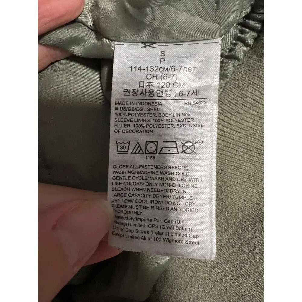 Gap Kids Bomber Jacket Boys Olive Green Utility Flight Jacket Size S 6-7